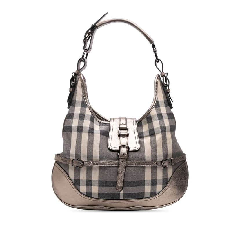 Burberry Smoke Check Coated Canvas Brooke Hobo Grey Canvas Good condition - Front View