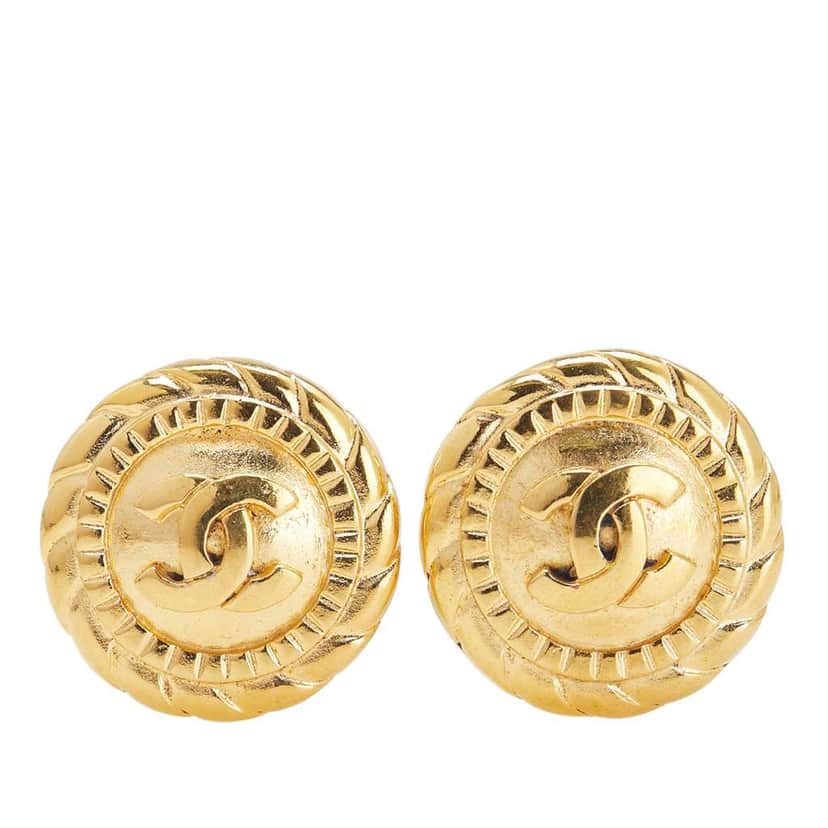Chanel Gold Plated CC Logo Clip on Earrings Gold Metal Good condition - Front View