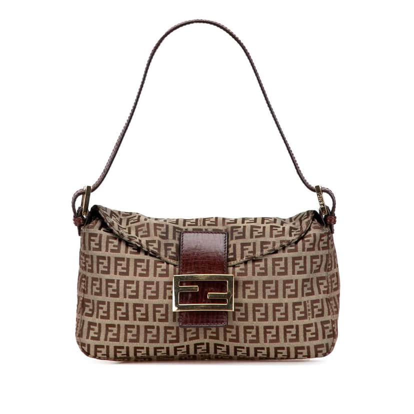 Fendi Zucchino Canvas Double Flap Shoulder Bag Brown Canvas Good condition - Front View