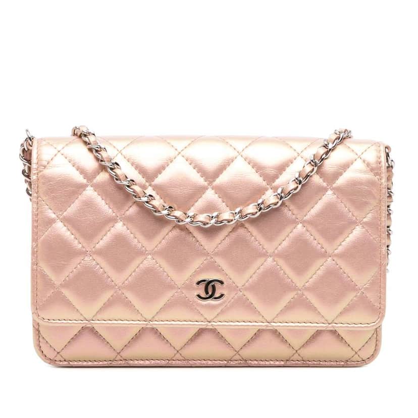 Chanel Quilted Iridescent Lambskin Wallet on Chain Pink Leather Good condition - Front View