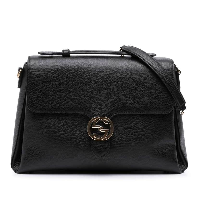 Gucci Medium Dollar Calf Interlocking G Satchel Black Leather Good condition - Front View