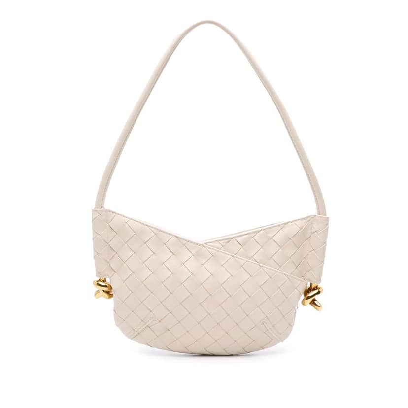 Bottega Veneta Baby Lambskin Intrecciato Solstice Shoulder Bag White Leather Good condition - Front View