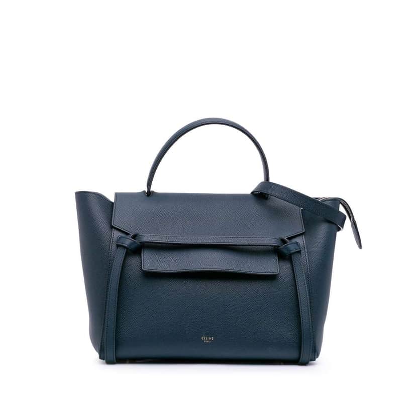 Celine Mini Grained Calfskin Belt Satchel Blue Leather Good condition - Front View
