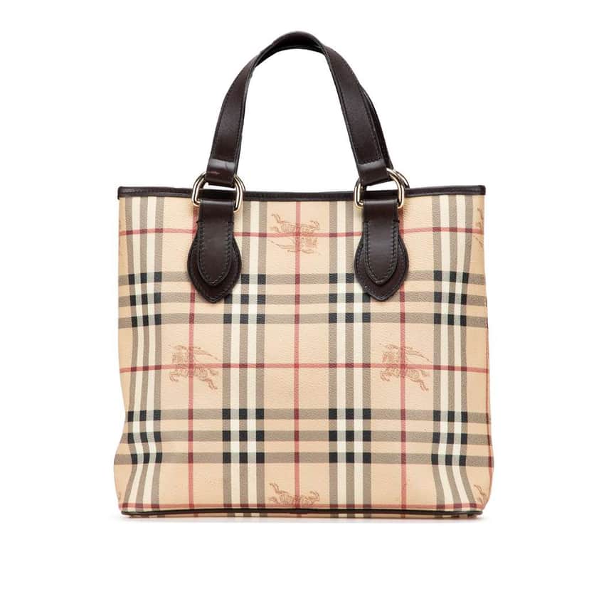 Burberry Haymarket Check Coated Canvas Tote Brown Canvas Good condition - Front View