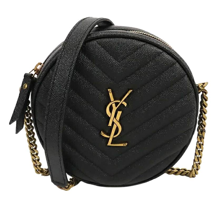 Saint Laurent Grain De Poudre Chevron Round Vinyle Camera Bag Black Leather Good condition - Front View
