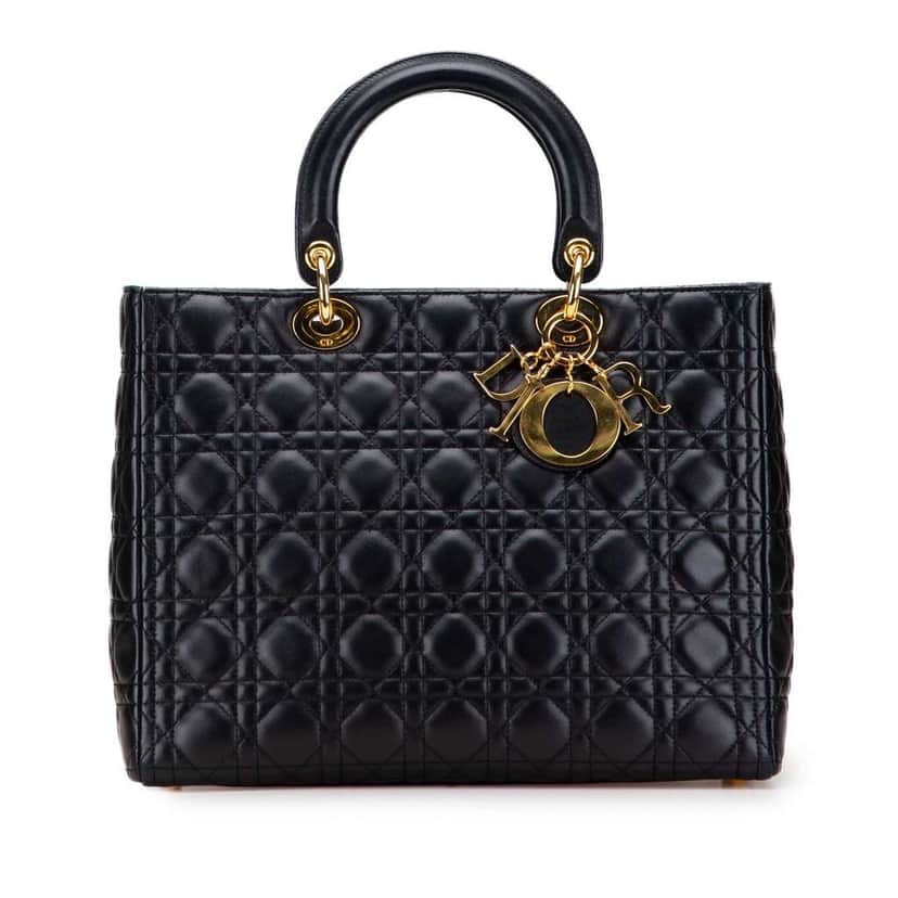 Dior Large Lambskin Cannage Lady Dior Black Leather Good condition - Front View