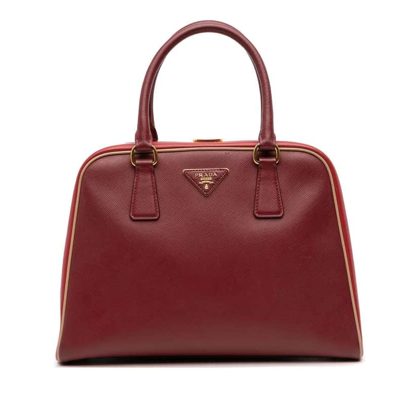 Prada Saffiano Lux Pyramid Frame Top Handle Bag Red Leather Good condition - Front View