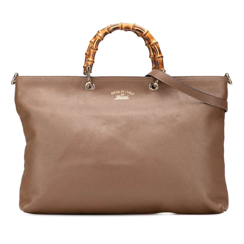 Gucci Large Calfskin Bamboo Shopper Satchel Brown Leather Good condition - Front View