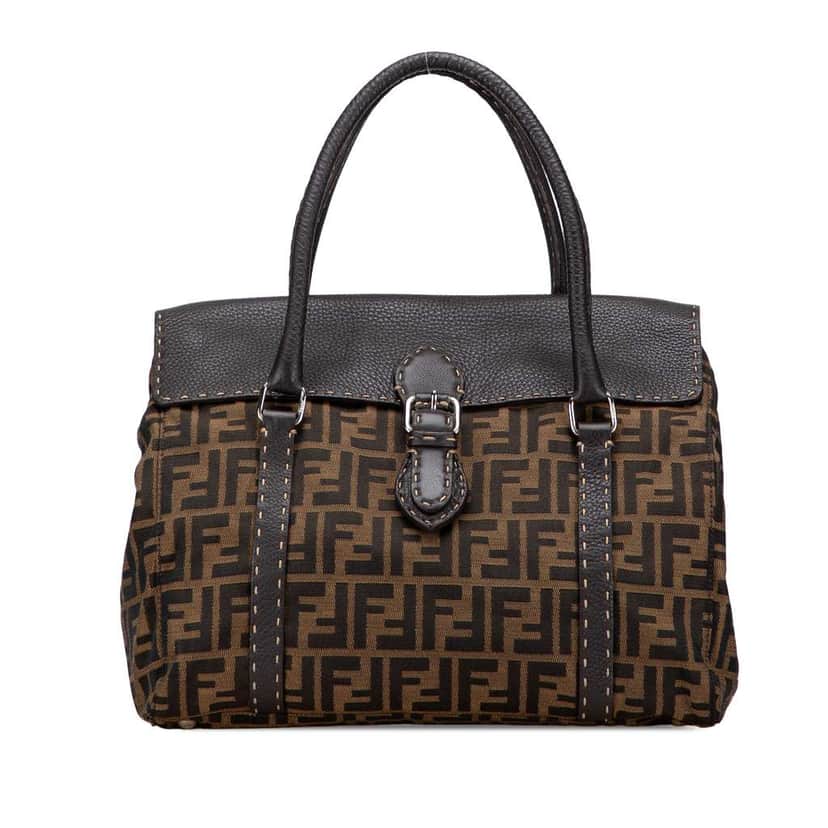 Fendi Large Zucca Canvas Selleria Linda Handbag Brown Canvas Fair condition - Front View