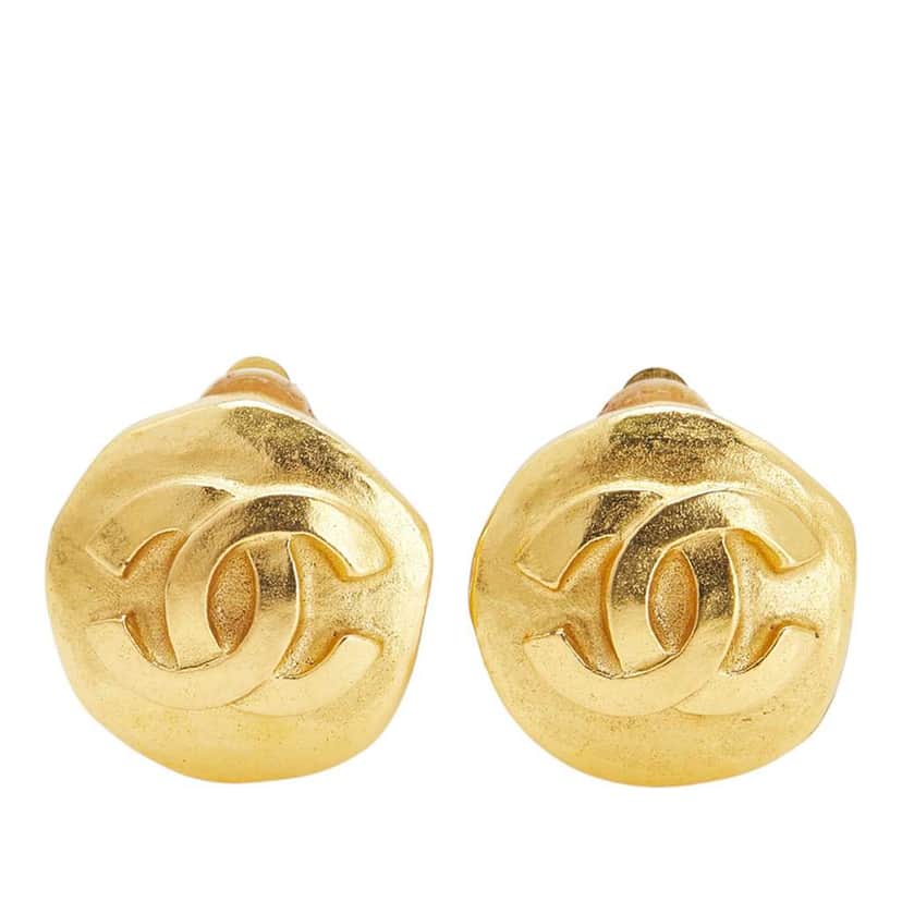 Chanel Gold Plated CC Round Clip-on Earrings Gold Metal Good condition - Front View