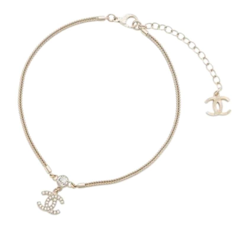 Chanel Gold Plated CC Rhinestone Pendant Necklace Gold Metal Good condition - Front View