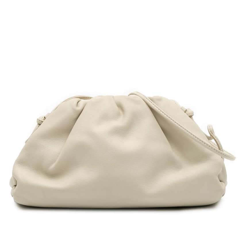 Bottega Veneta Lambskin The Mini Pouch Crossbody White Leather Good condition - Front View