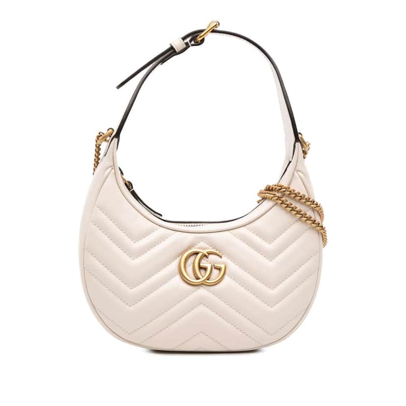 Gucci Mini GG Marmont Half Moon Bag White Leather Good condition - Front View