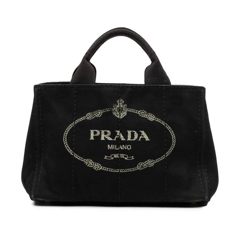 Prada Small Canvas Canapa Logo Satchel Black Canvas Good condition - Front View