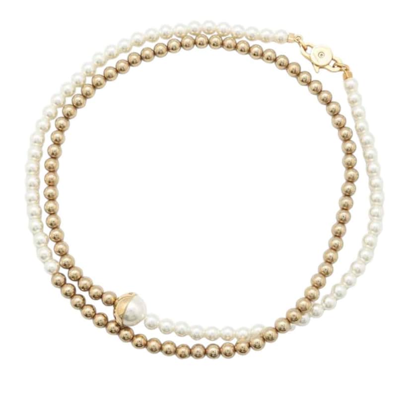 Miu Miu Gold Plated Faux Pearl Long Necklace White Good condition - Front View