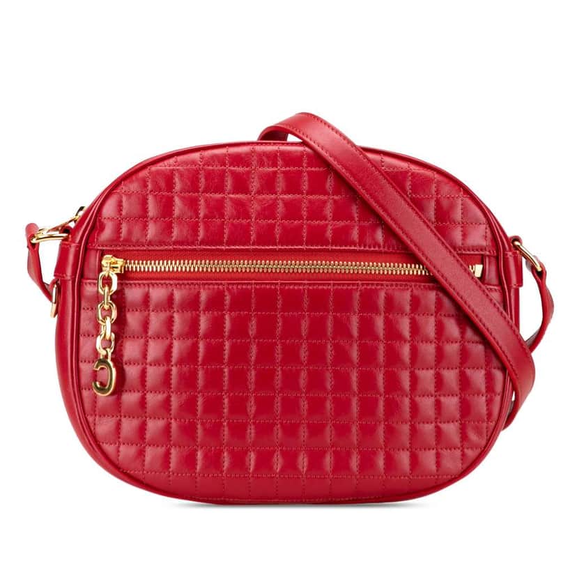Celine Medium Quilted Calfskin C Charm Camera Bag Red Leather Good condition - Front View