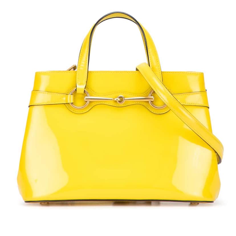 Gucci Patent Bright Bit Satchel Yellow Leather Good condition - Front View