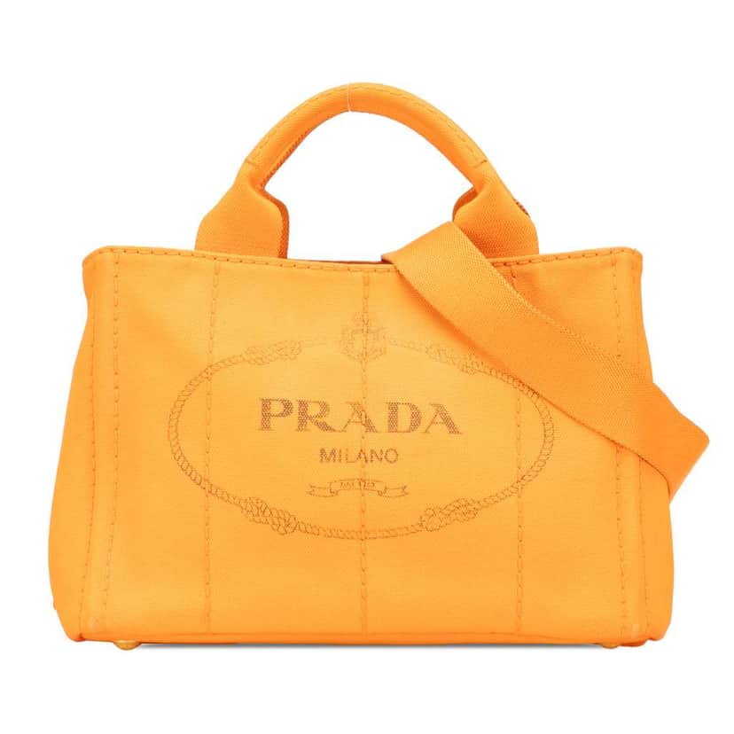Prada Small Canvas Canapa Logo Satchel Orange Canvas Good condition - Front View