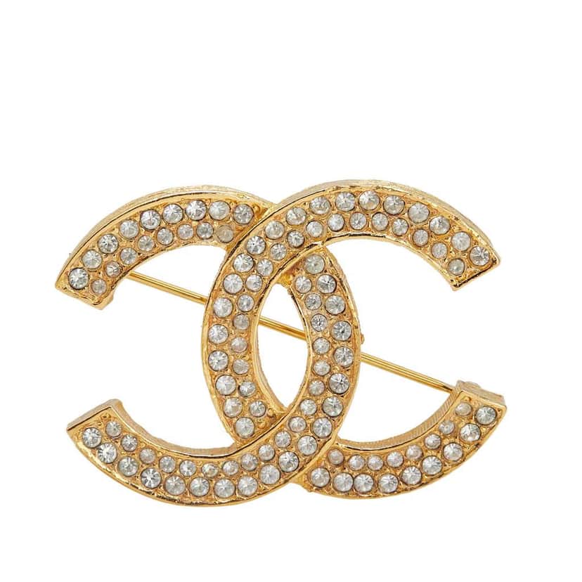 Chanel Gold Plated CC Rhinestone Brooch Gold Metal Good condition - Front View