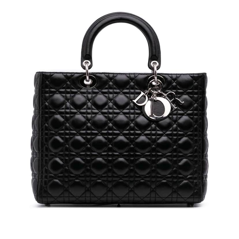 Dior Large Lambskin Cannage Lady Dior Black Leather Good condition - Front View