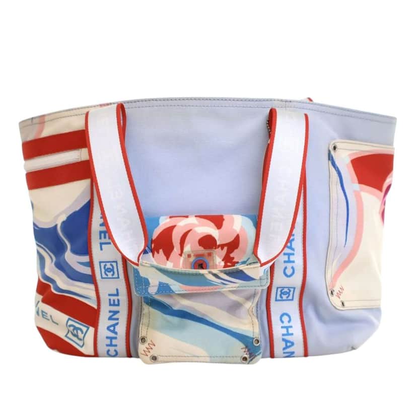 Chanel Tricolor Canvas Sports Line Surf Tote Blue Canvas Good condition - Front View