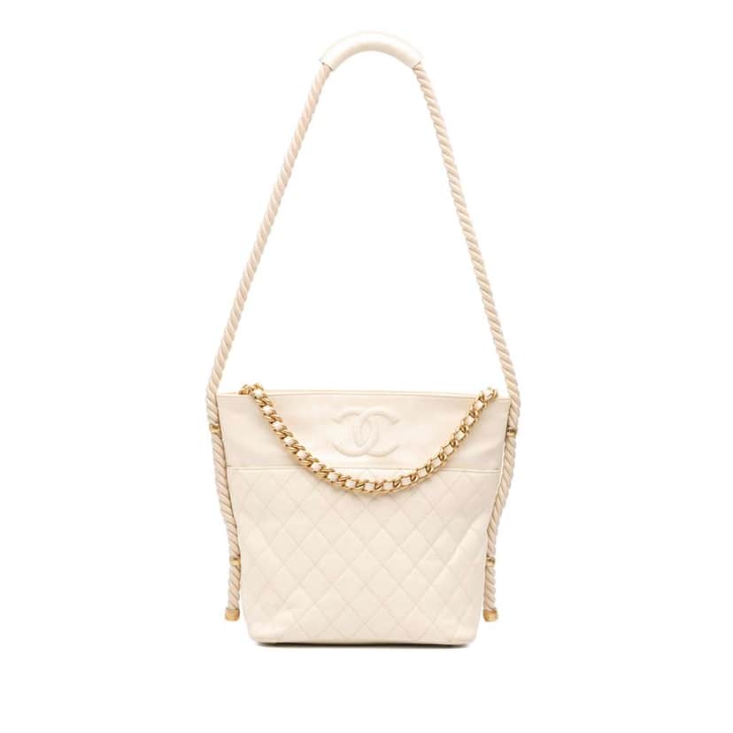 Chanel Crumpled Calfskin En Vogue Rope Satchel White Leather Good condition - Front View