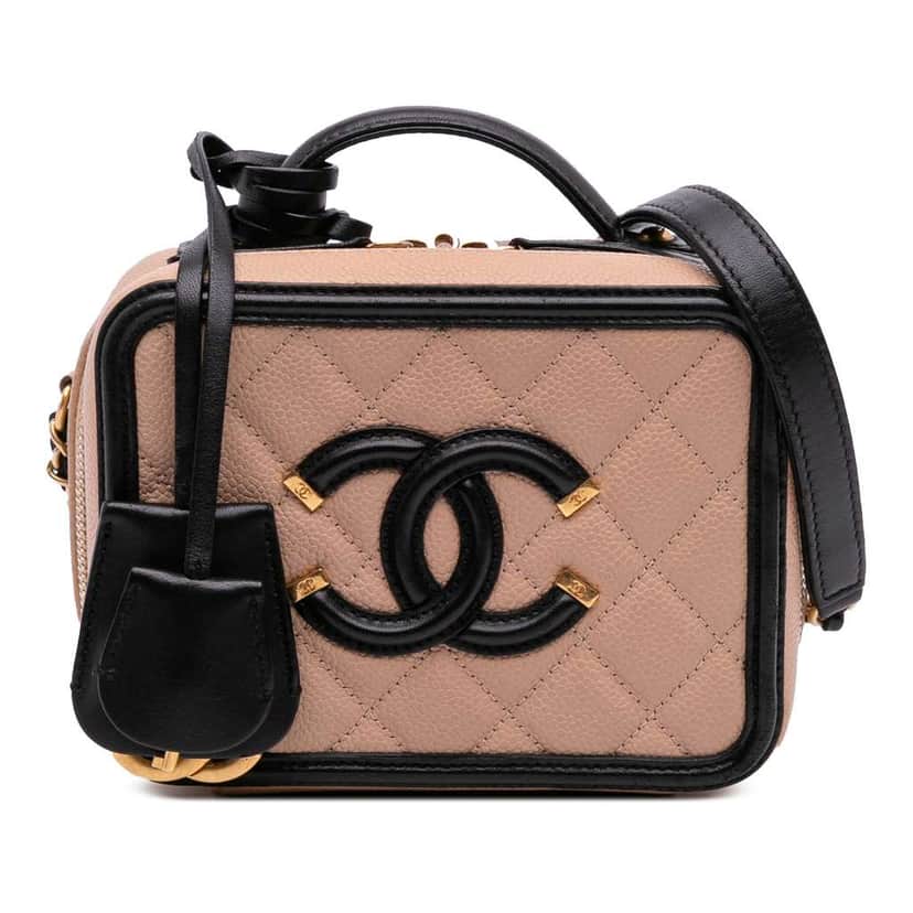 Chanel Small Caviar CC Filigree Vanity Case Brown Leather Good condition - Front View