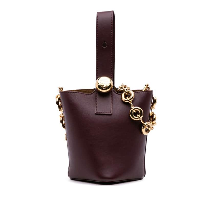 Loewe Mini Calfskin Pebble Bucket Bag Red Leather Good condition - Front View