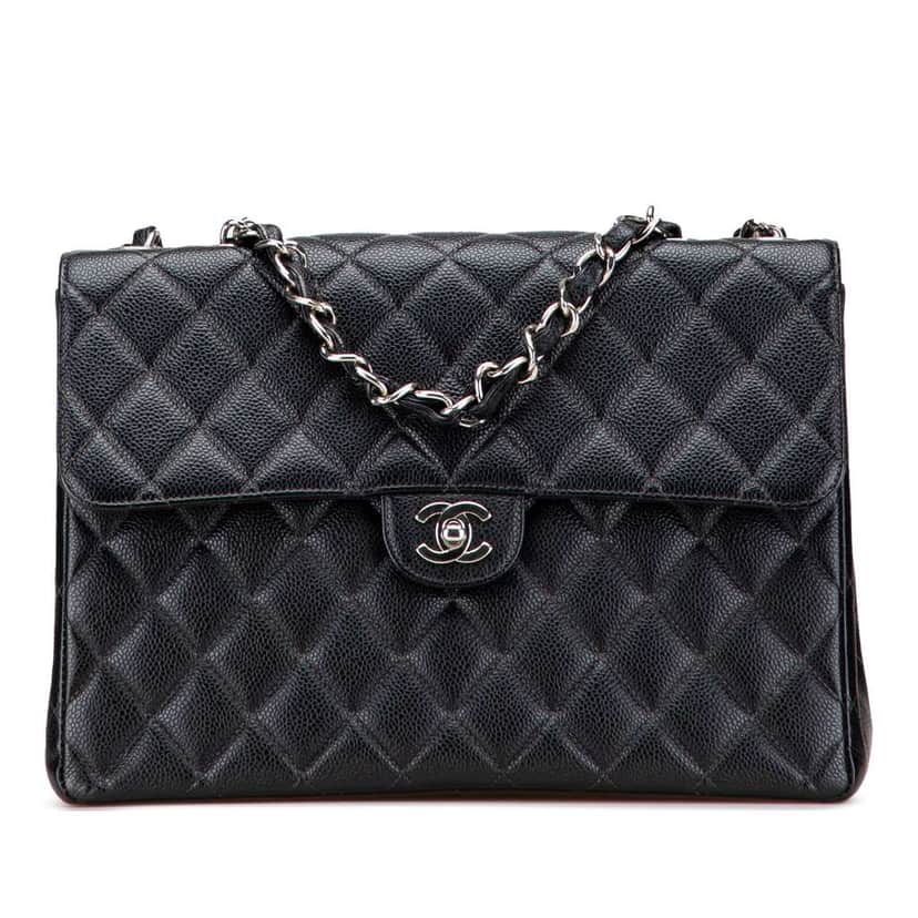 Chanel Jumbo Classic Caviar Single Flap Black Leather Good condition - Front View