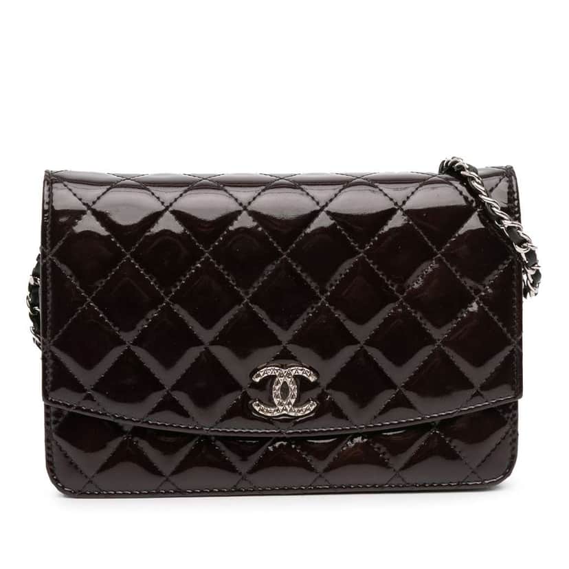 Chanel Quilted Patent Brilliant Wallet On Chain Black Leather Good condition - Front View