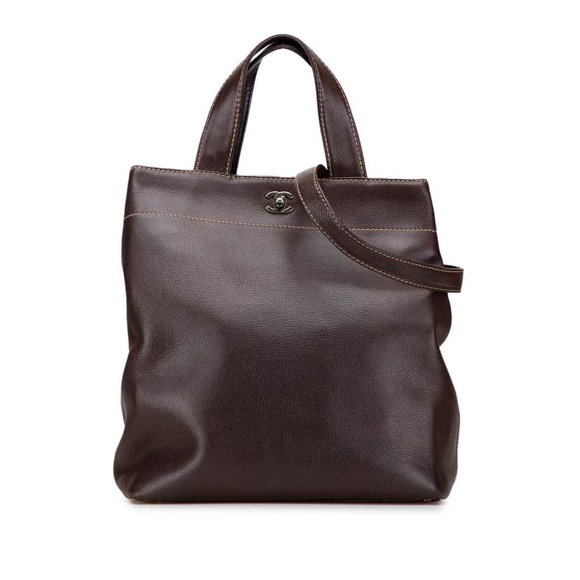 Chanel CC Caviar Turnlock Tote Brown Leather Good condition - Front View