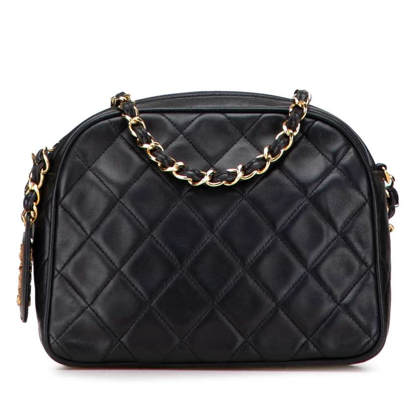 Chanel Quilted Lambskin Camera Bag Black Leather Good condition - Front View