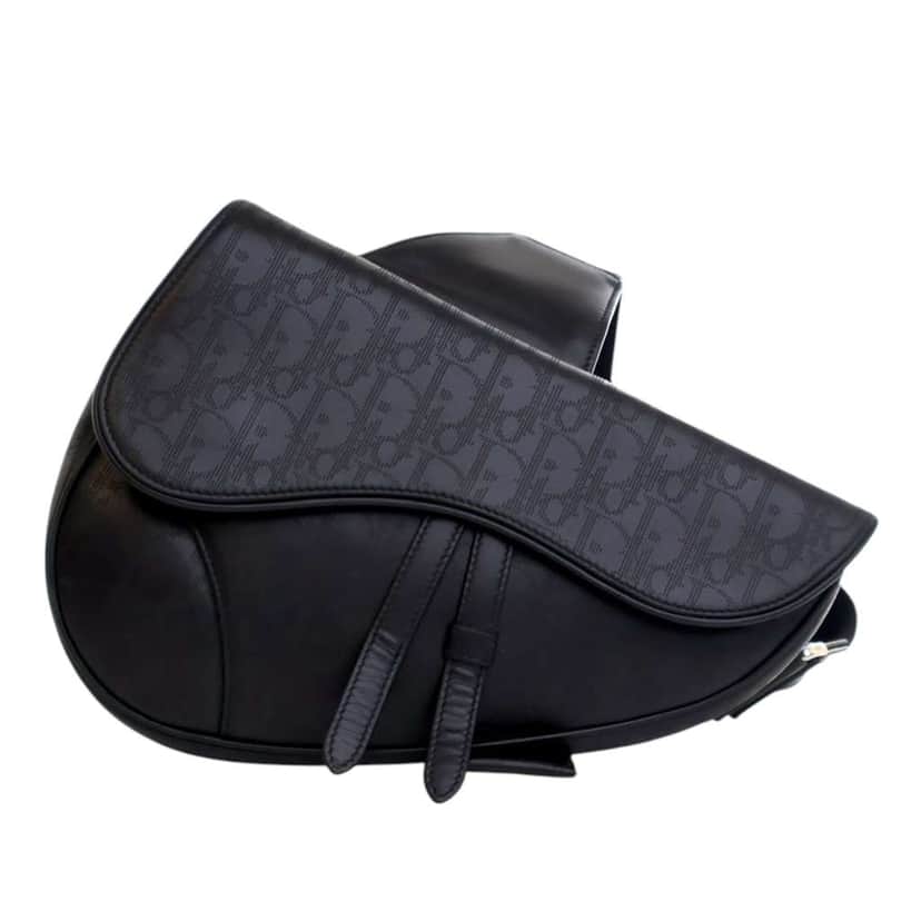 Dior Oblique Perforated Calfskin Galaxy Saddle Bag Black Leather Good condition - Front View