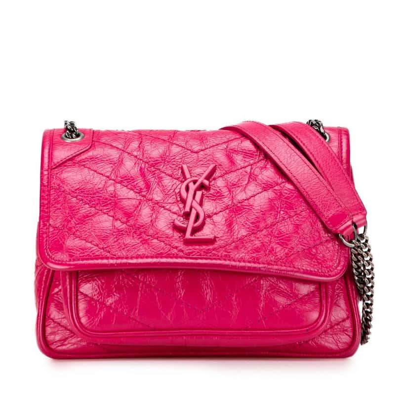 Saint Laurent Baby Crinkled Calfskin Monogram Niki Bag Pink Leather Good condition - Front View
