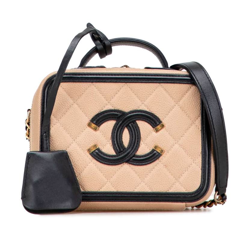 Chanel Small Caviar CC Filigree Vanity Case Brown Leather Good condition - Front View