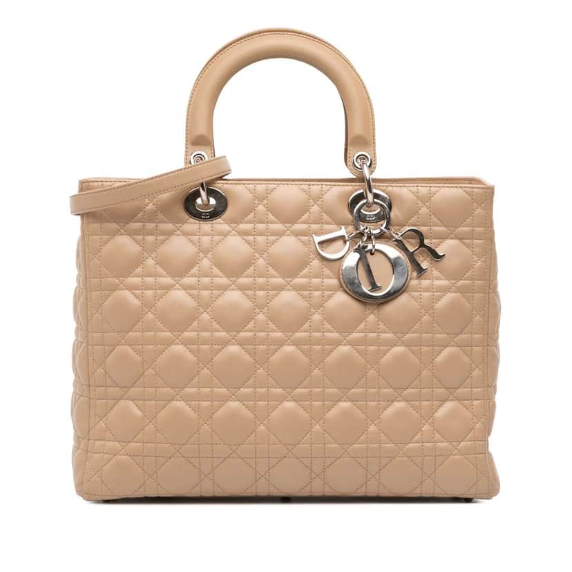 Dior Large Lambskin Cannage Lady Dior Brown Leather Good condition - Front View
