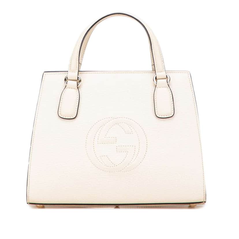 Gucci Medium Dollar Calf Soho Top Handle Convertible Tote White Leather Very good condition - Front View