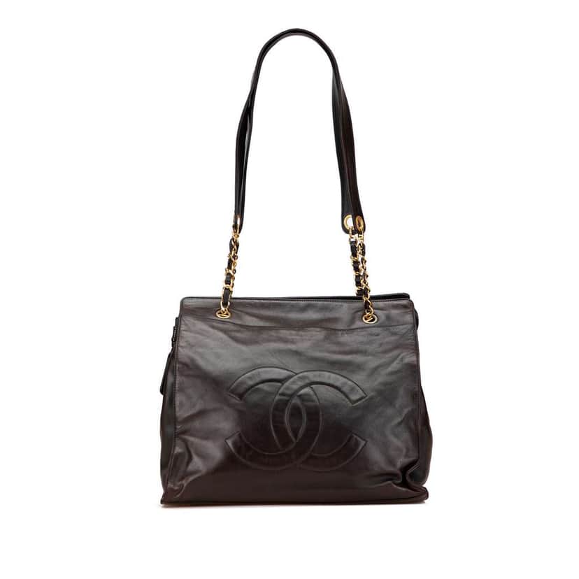 Chanel CC Lambskin Chain Tote Brown Leather Good condition - Front View
