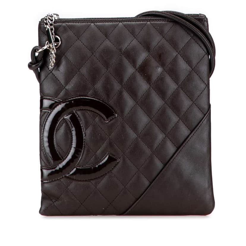 Chanel Quilted Lambskin Cambon Ligne Flat Crossbody Black Leather Good condition - Front View