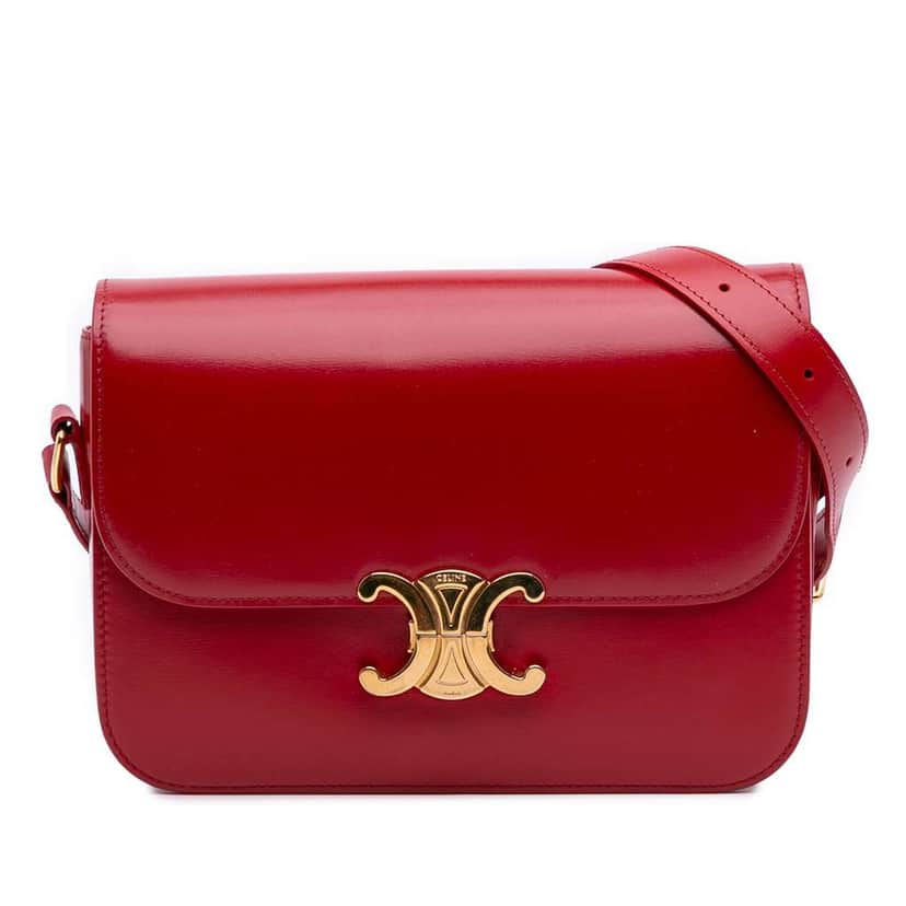 Celine Classique Shiny Calfskin Triomphe Crossbody Red Leather Good condition - Front View