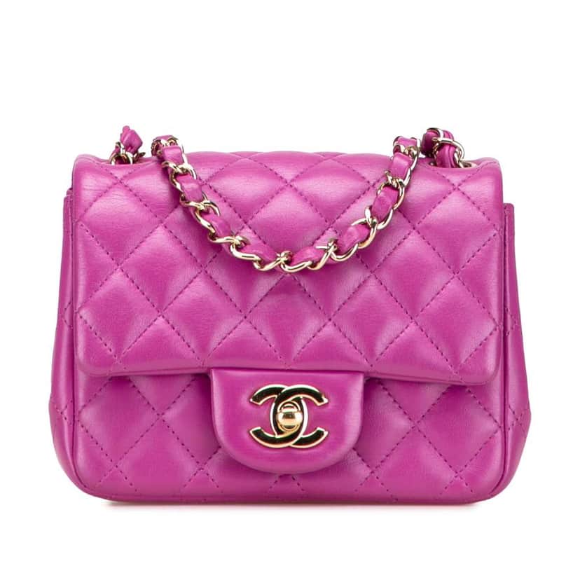 Chanel Mini Square Classic Lambskin Single Flap Purple Leather Good condition - Front View