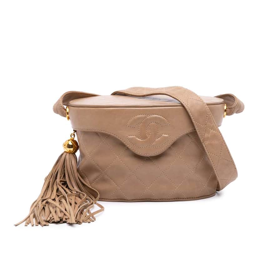Chanel CC Quilted Lambskin Tassel Vanity Bag Brown Leather Good condition - Front View