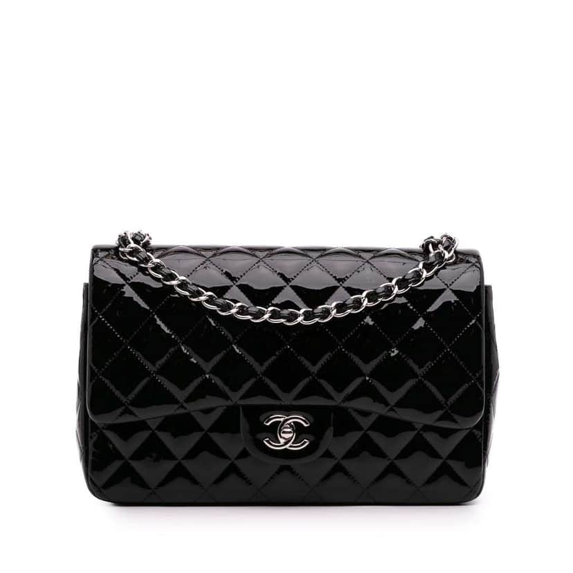Chanel Jumbo Classic Patent Double Flap Black Leather Good condition - Front View
