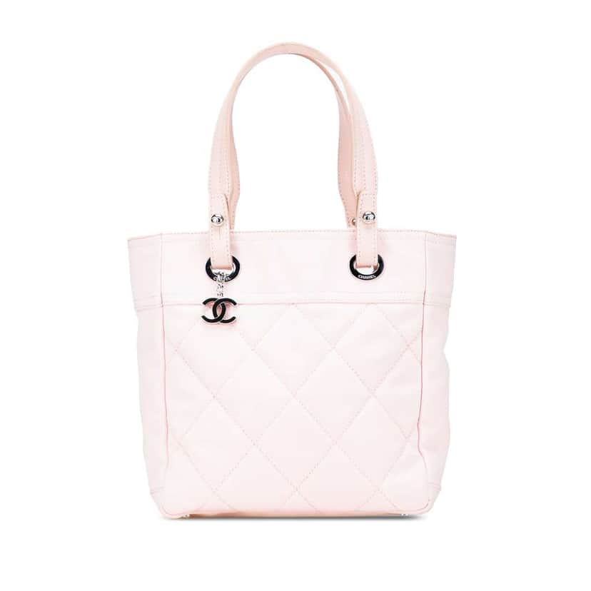 Chanel Small Quilted Canvas Paris Biarritz Tote Pink Canvas Good condition - Front View