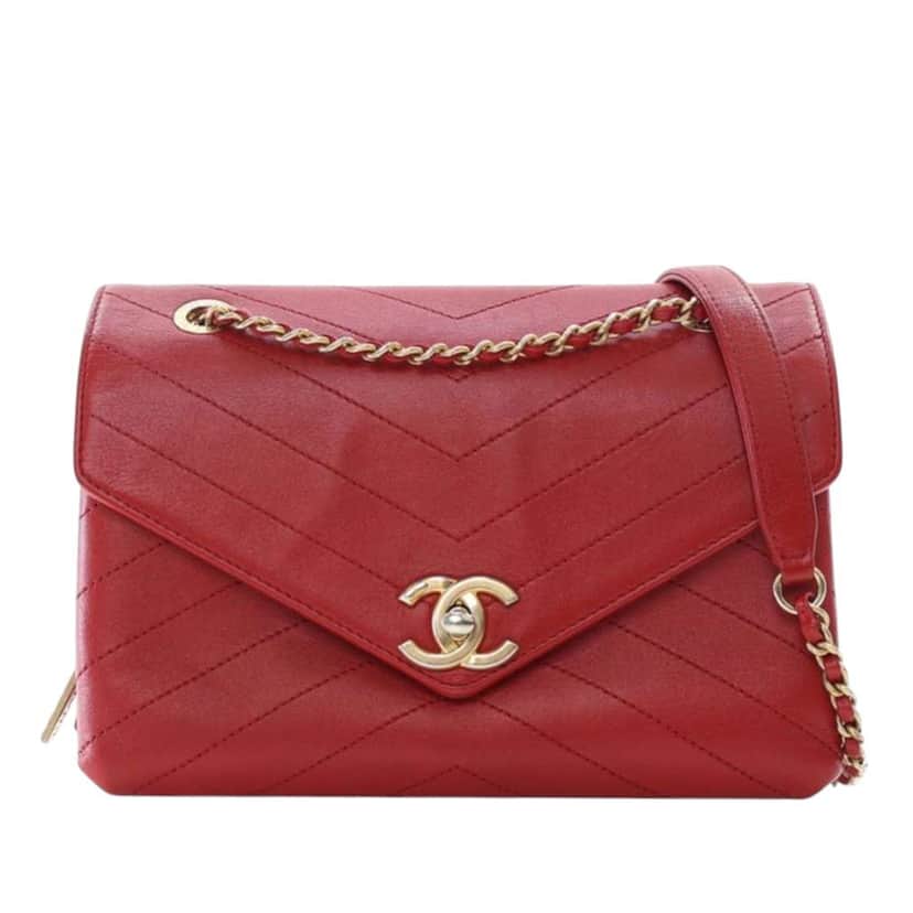 Chanel Small Chevron Lambskin Coco Envelope Flap Red Leather Good condition - Front View