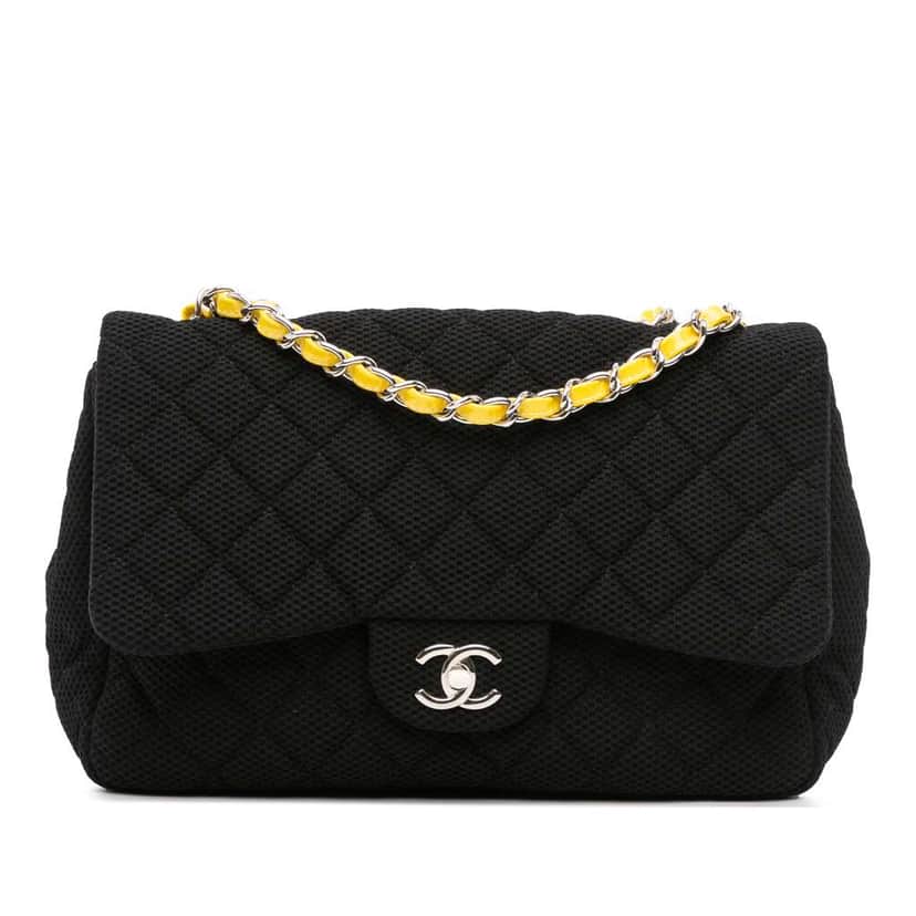 Chanel Jumbo Classic Jersey Single Flap Black Cotton Good condition - Front View