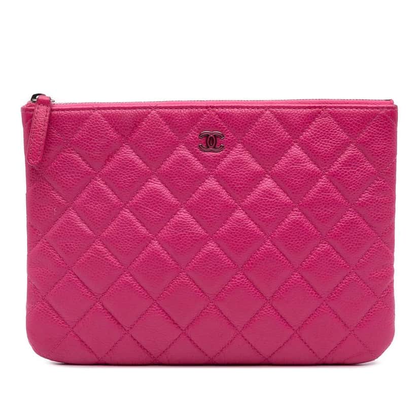 Chanel Small Quilted Caviar O Case Clutch Pink Leather Good condition - Front View