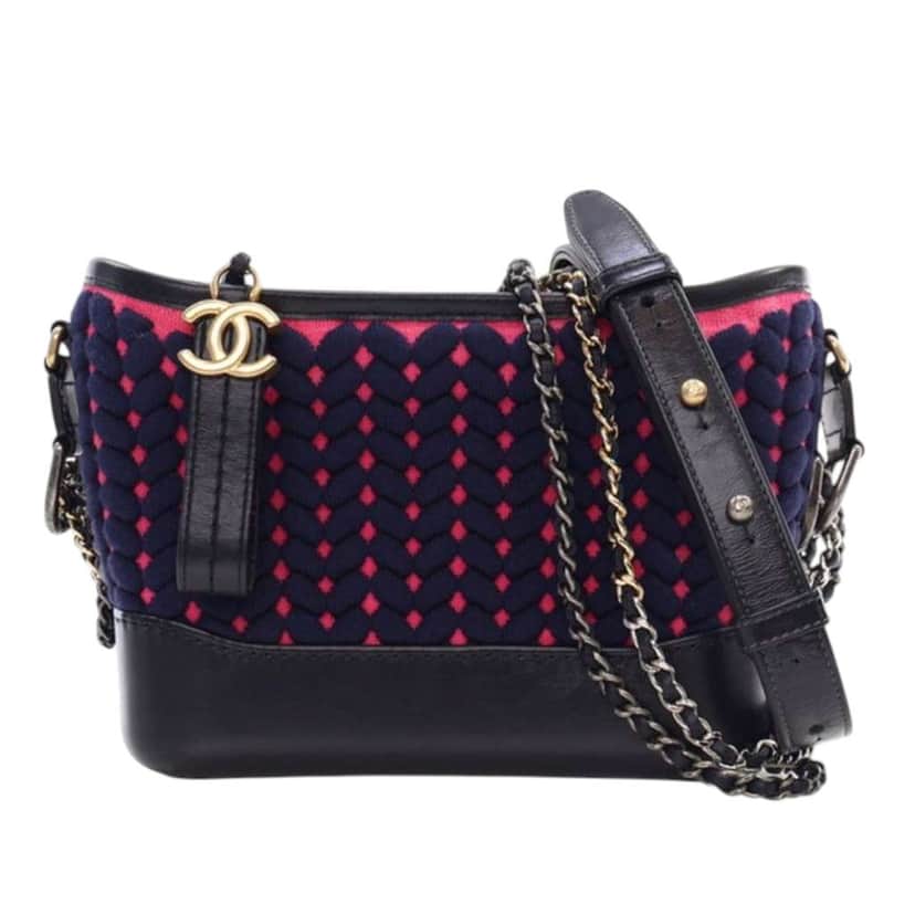 Chanel Small Knit and Calfskin Gabrielle Hobo Blue Wool Good condition - Front View