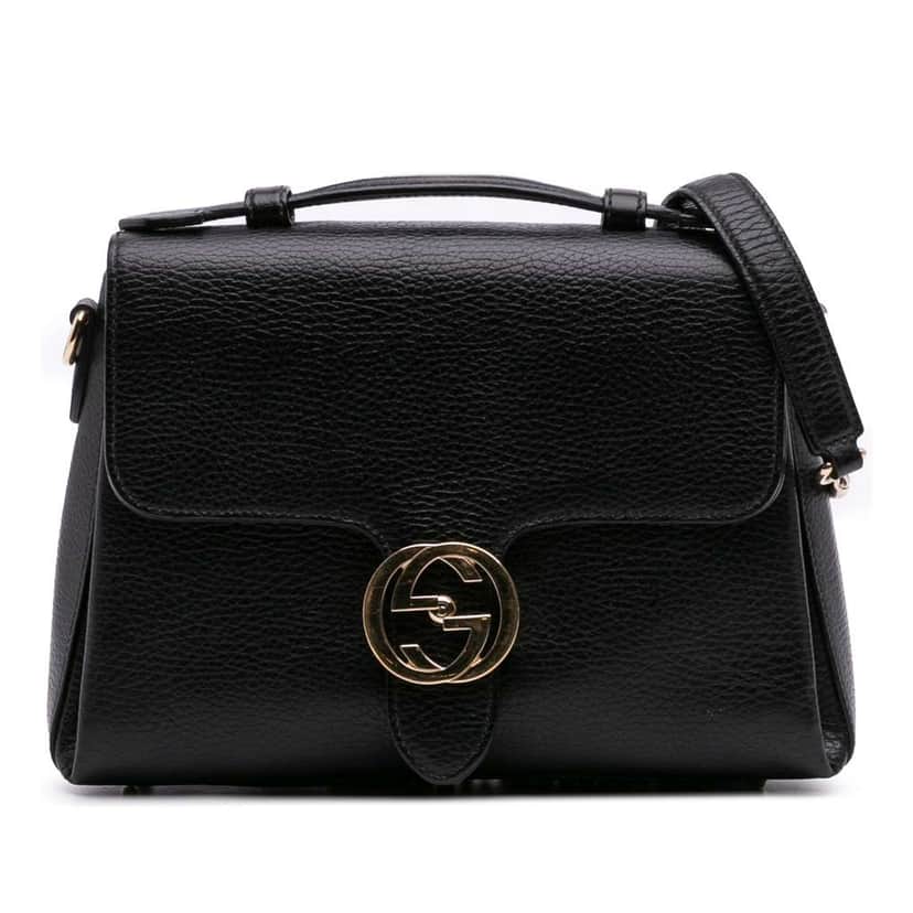 Gucci Small Dollar Calf Interlocking G Satchel Black Leather Good condition - Front View
