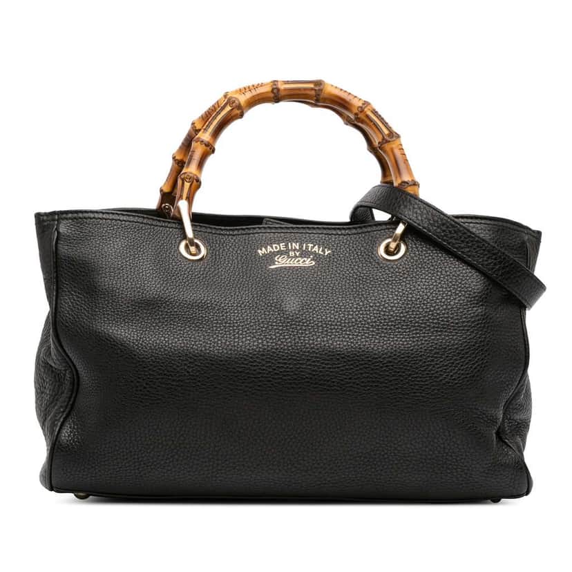 Gucci Medium Calfskin Bamboo Shopper Satchel Black Leather Good condition - Front View
